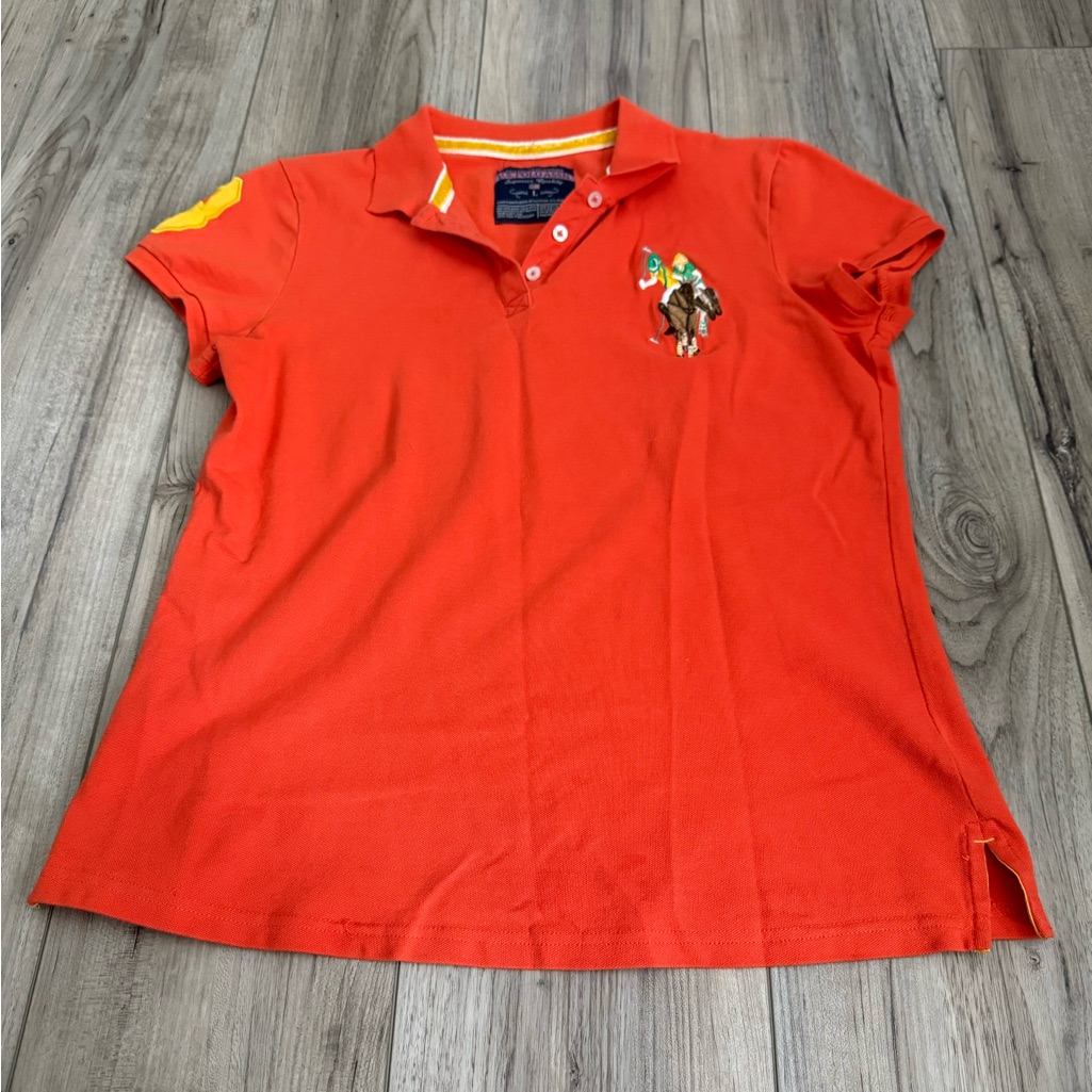 US Polo Assn Orange Polo Shirt With Yellow Trim Sz Large